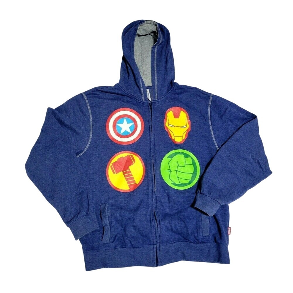 Disney Store Marvel Avengers Boys Blue Zip Up Hoodie Captain America Iron Man M